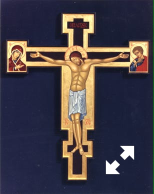 Gold leaf icon Painting by Kathryn Carrington of  Jesus on the Cross.